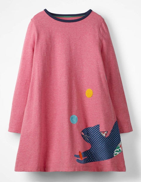 Patchwork Appliqué Dress - Rose Pink Juggling Cat Patchwork Appliqué Dress - Rose Pink Juggling Cat