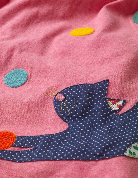 Patchwork Appliqué Dress - Rose Pink Juggling Cat Patchwork Appliqué Dress - Rose Pink Juggling Cat