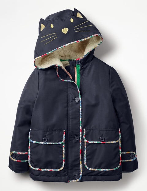 Novelty Sherpa-Lined Anorak - Navy Cat Novelty Sherpa-Lined Anorak - Navy Cat