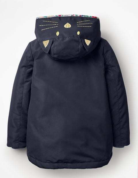 Novelty Sherpa-Lined Anorak - Navy Cat Novelty Sherpa-Lined Anorak - Navy Cat