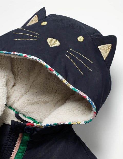 Novelty Sherpa-Lined Anorak - Navy Cat Novelty Sherpa-Lined Anorak - Navy Cat
