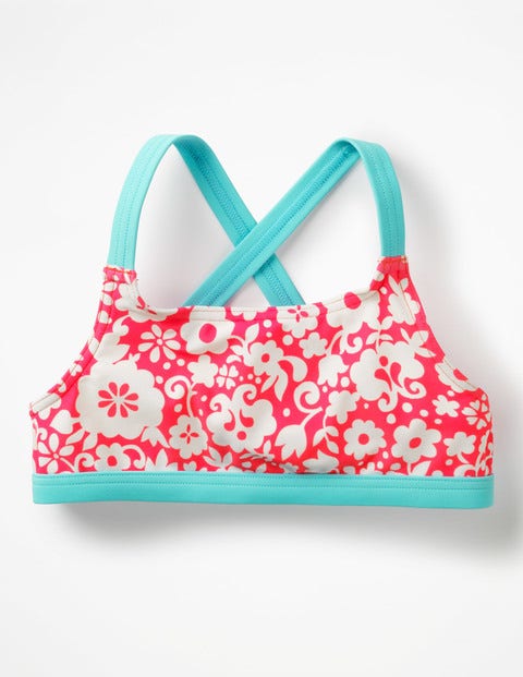 Surfbikinioberteil - Neonrosa, Surfer-Blumen Surfbikinioberteil - Neonrosa, Surfer-Blumen
