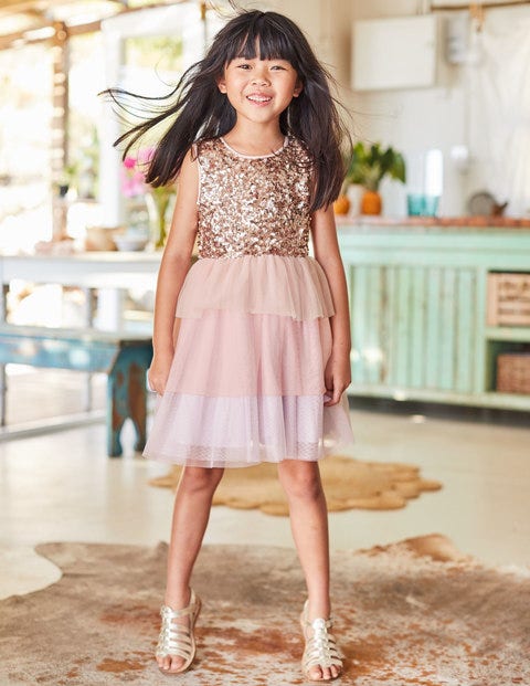 Sequin Tulle Tiered Dress - Provence Dusty Pink Sequin Tulle Tiered Dress - Provence Dusty Pink