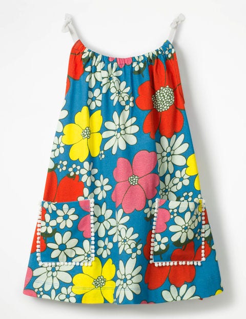 Trägertunika Aus Jersey - Blau, Flower-Power Trägertunika Aus Jersey - Blau, Flower-Power