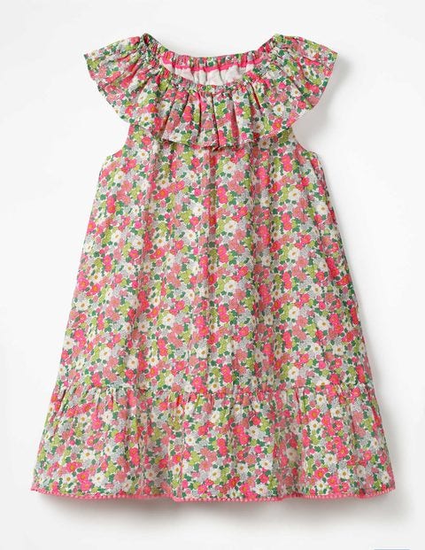 Ruffle Neck Dress - Knockout Pink Vintage Floral Ruffle Neck Dress - Knockout Pink Vintage Floral