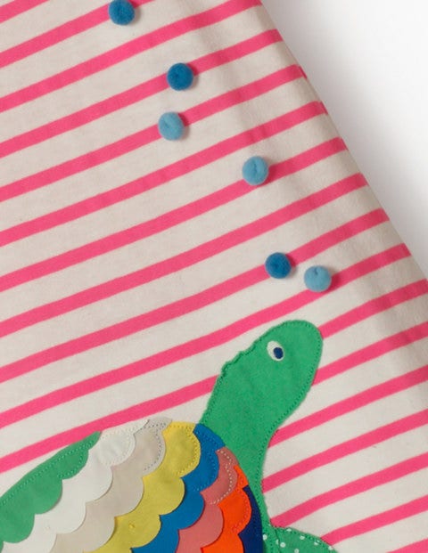 Holiday Applique Dress - Ivory/Knockout Pink Turtle Holiday Applique Dress - Ivory/Knockout Pink Turtle