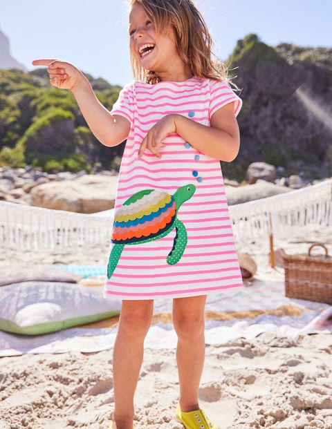 Holiday Applique Dress - Ivory/Knockout Pink Turtle Holiday Applique Dress - Ivory/Knockout Pink Turtle