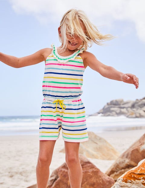 Printed Jersey Romper - Neon Rainbow Multi Stripe Printed Jersey Romper - Neon Rainbow Multi Stripe