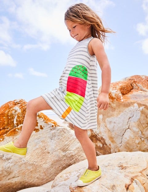 Bright Print Holiday Dress - Ivory/Grey Marl Stripe Bright Print Holiday Dress - Ivory/Grey Marl Stripe