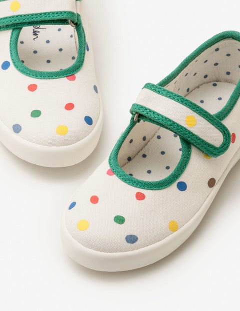 Canvas Mary Janes - Ecru Painted Spots Canvas Mary Janes - Ecru Painted Spots