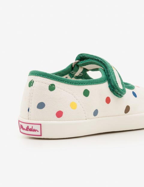 Canvas Mary Janes - Ecru Painted Spots Canvas Mary Janes - Ecru Painted Spots