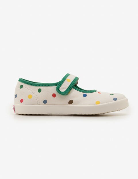 Canvas Mary Janes - Ecru Painted Spots Canvas Mary Janes - Ecru Painted Spots