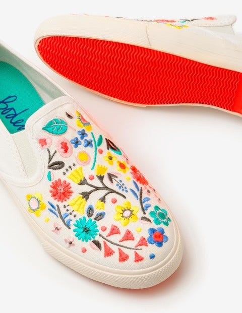Embroidered Slip-On Shoes - Ecru Embroidered Slip-On Shoes - Ecru