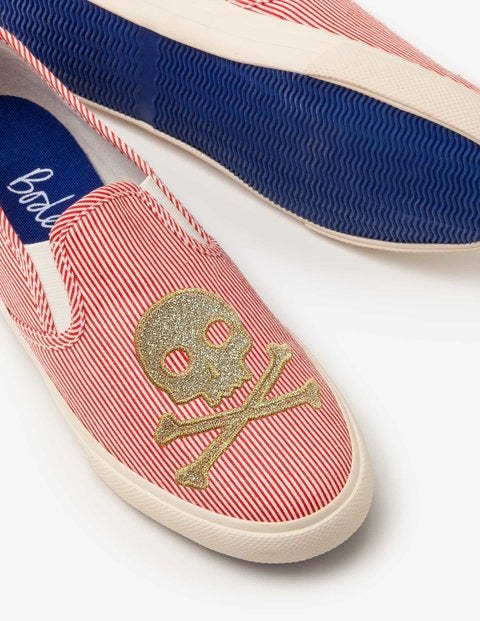 Embroidered Slip-On Shoes - Circus Red/Ecru Embroidered Slip-On Shoes - Circus Red/Ecru
