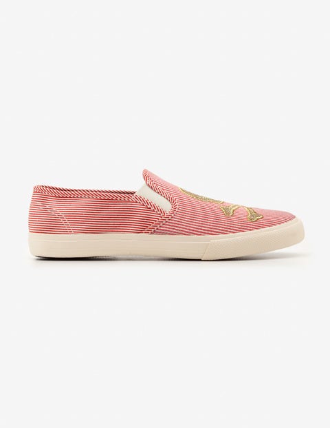 Embroidered Slip-On Shoes - Circus Red/Ecru Embroidered Slip-On Shoes - Circus Red/Ecru