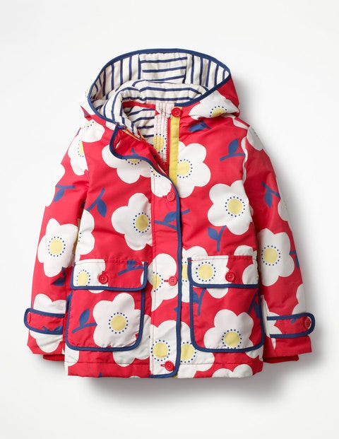 Parka Mit Jerseyfutter - Zirkusrot, Große Blumen Parka Mit Jerseyfutter - Zirkusrot, Große Blumen