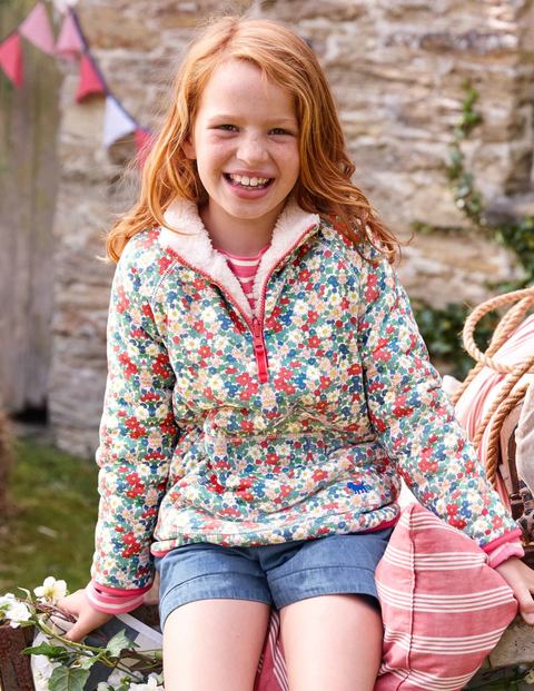 Wendbares Teddy-Sweatshirt - Erdbeerrosa, Geblümt Wendbares Teddy-Sweatshirt - Erdbeerrosa, Geblümt