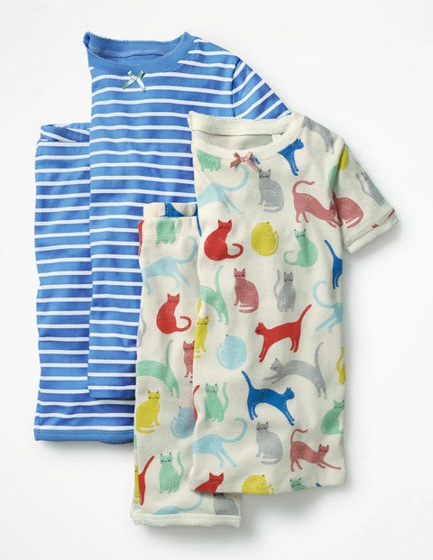 Twin Pack Short John Pajamas - Ivory Cats/Penzance Blue Twin Pack Short John Pajamas - Ivory Cats/Penzance Blue