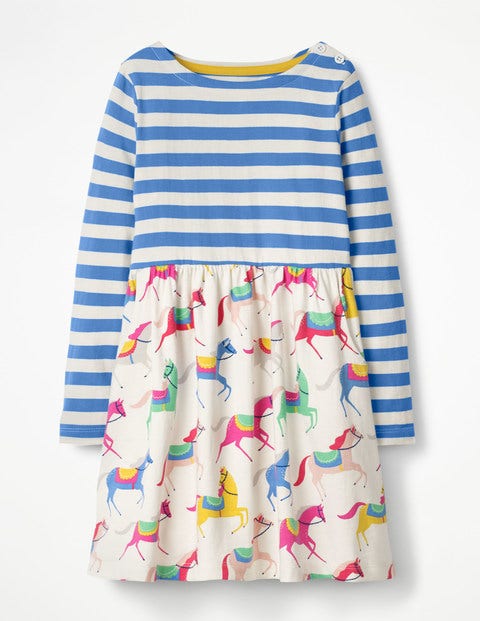 Hotchpotch Jersey Dress - Ecru Carousel Ponies Hotchpotch Jersey Dress - Ecru Carousel Ponies