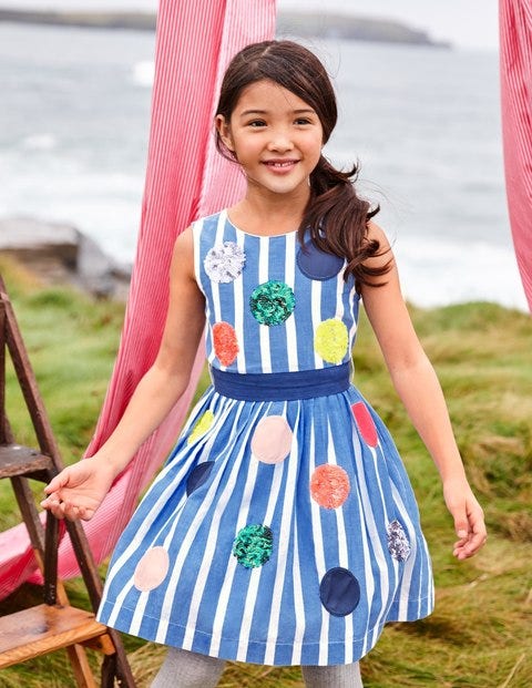 Bright Sequin Spotty Dress - Penzance Blue Stripes Bright Sequin Spotty Dress - Penzance Blue Stripes