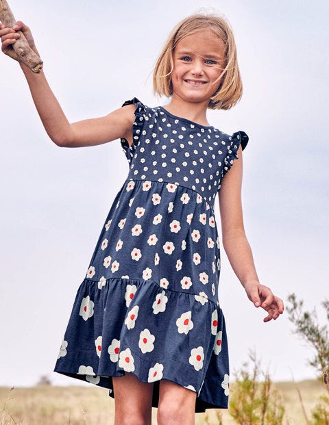 Tiered Jersey Dress - Starboard Blue Daisies Tiered Jersey Dress - Starboard Blue Daisies