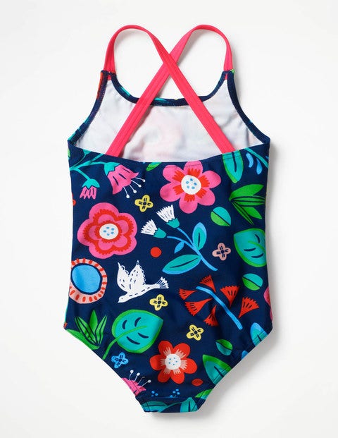 Cross-Back Swimsuit - Deep Sea Blue Floating Flowers Cross-Back Swimsuit - Deep Sea Blue Floating Flowers