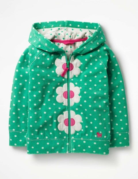 Towelling Zip-Up Hoodie - Summer Green/Ivory Spot Flower Towelling Zip-Up Hoodie - Summer Green/Ivory Spot Flower
