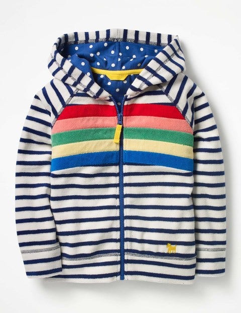 Towelling Zip-Up Hoodie - Ivory/School Navy Rainbow Towelling Zip-Up Hoodie - Ivory/School Navy Rainbow