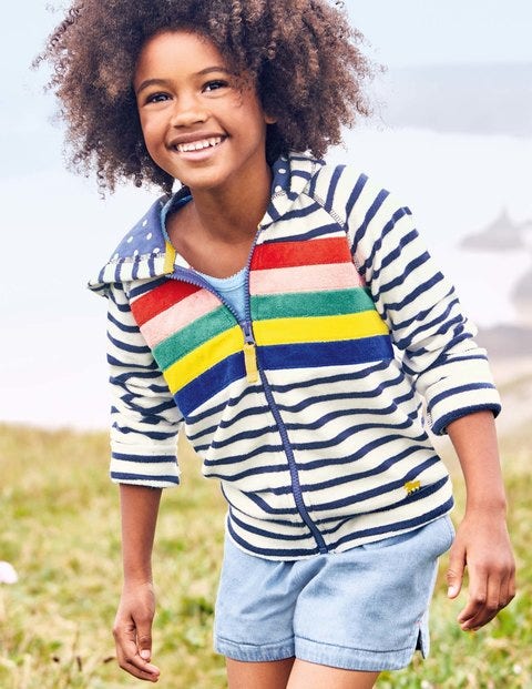 Towelling Zip-Up Hoodie - Ivory/School Navy Rainbow Towelling Zip-Up Hoodie - Ivory/School Navy Rainbow