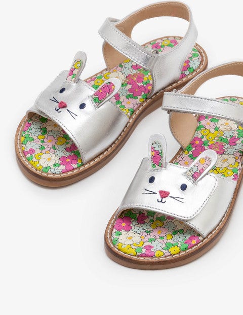 Leather Padded Sandals - Silver Metallic Leather Padded Sandals - Silver Metallic