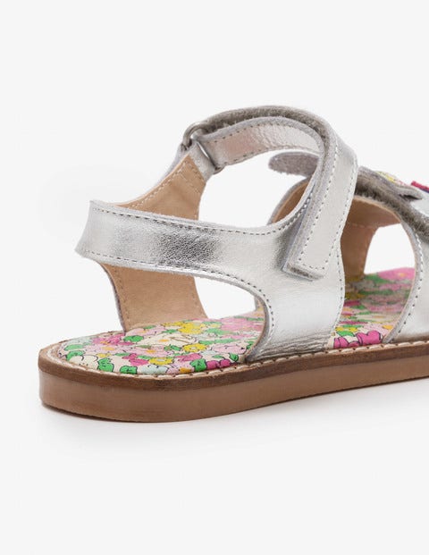 Leather Padded Sandals - Silver Metallic Leather Padded Sandals - Silver Metallic