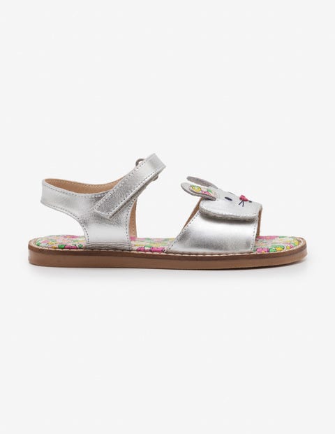 Leather Padded Sandals - Silver Metallic Leather Padded Sandals - Silver Metallic