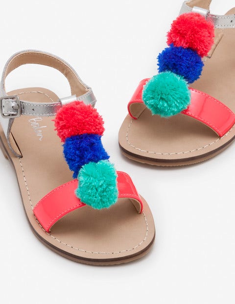 Pompom Sandals - Silver Metallic Pompom Sandals - Silver Metallic