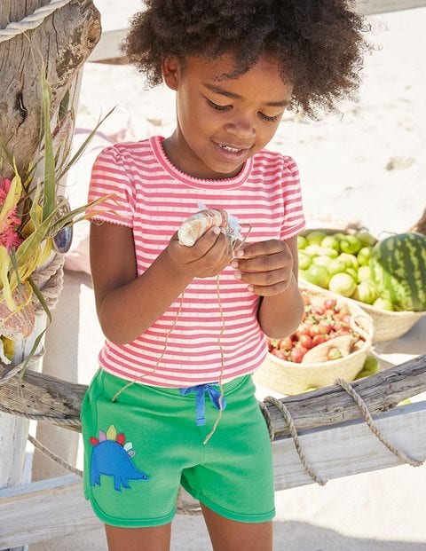 Appliqué Jersey Shorts - Peppermint Green Dinosaur Appliqué Jersey Shorts - Peppermint Green Dinosaur