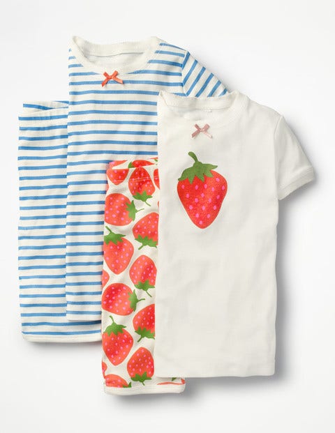 Twin Pack Short John Pyjamas - Ivory Sweet Strawberry/Blue Twin Pack Short John Pyjamas - Ivory Sweet Strawberry/Blue