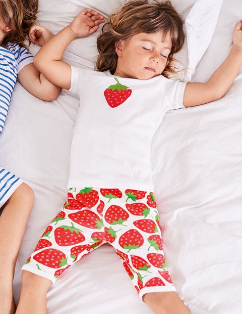 Twin Pack Short John Pyjamas - Ivory Sweet Strawberry/Blue Twin Pack Short John Pyjamas - Ivory Sweet Strawberry/Blue