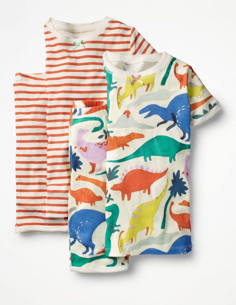 Twin Pack Short John Pyjamas - Ivory Do-You-Think-She-Saurus Twin Pack Short John Pyjamas - Ivory Do-You-Think-She-Saurus