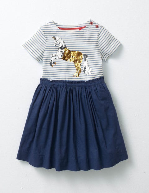 Kleid Mit Farbwechselnden Pailletten - Segelblau, Einhorn Kleid Mit Farbwechselnden Pailletten - Segelblau, Einhorn
