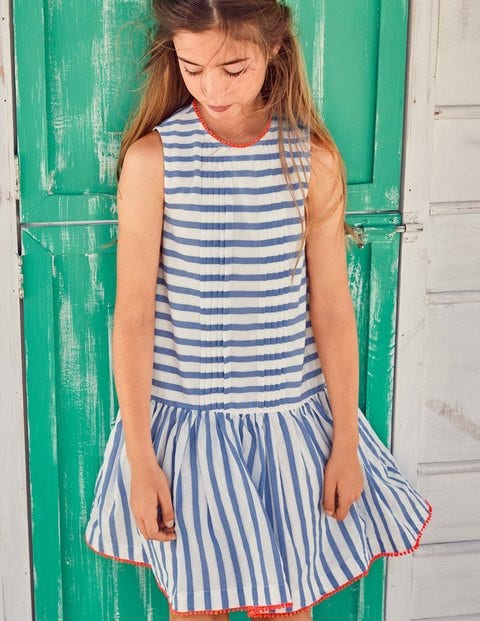 Drop-Waist Woven Dress - Penzance Blue Leno Stripe Drop-Waist Woven Dress - Penzance Blue Leno Stripe