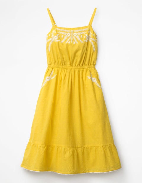 Tiered Embroidered Dress - Sunshine Yellow Tiered Embroidered Dress - Sunshine Yellow