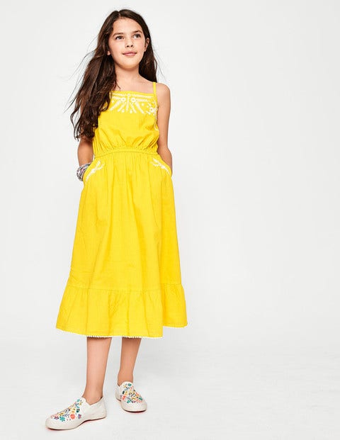 Tiered Embroidered Dress - Sunshine Yellow Tiered Embroidered Dress - Sunshine Yellow