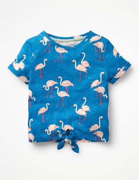 Tie-Front T-Shirt - Blue Flamingos Tie-Front T-Shirt - Blue Flamingos