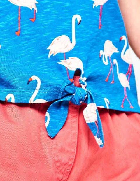 Tie-Front T-Shirt - Blue Flamingos Tie-Front T-Shirt - Blue Flamingos