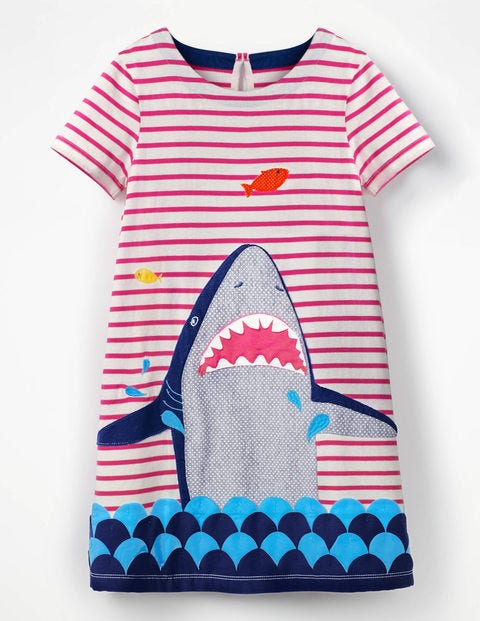 Animal Appliqué Dress - Mid Pink Stripe Shark Animal Appliqué Dress - Mid Pink Stripe Shark