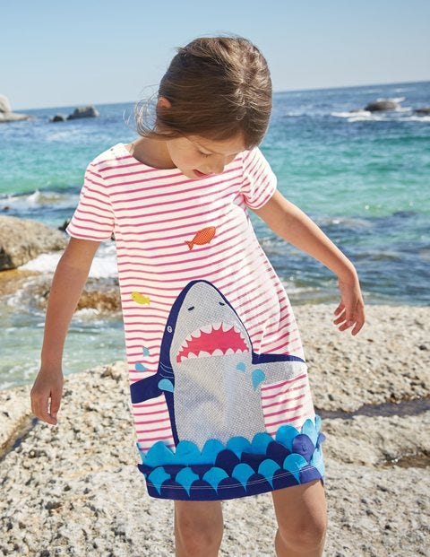 Animal Appliqué Dress - Mid Pink Stripe Shark Animal Appliqué Dress - Mid Pink Stripe Shark