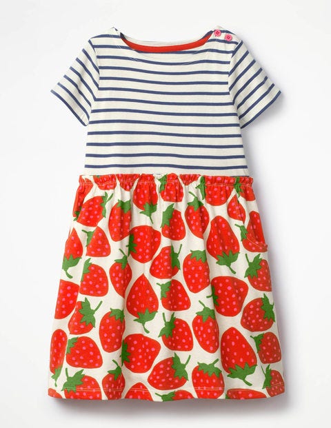 Bright Hotchpotch Jersey Dress - Ecru Sweet Strawberries Bright Hotchpotch Jersey Dress - Ecru Sweet Strawberries