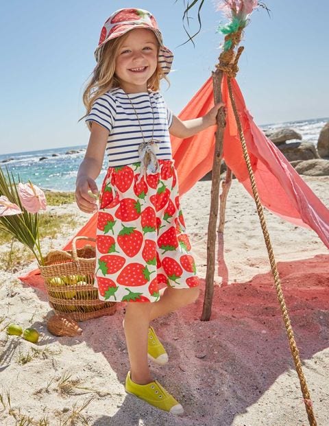 Bright Hotchpotch Jersey Dress - Ecru Sweet Strawberries Bright Hotchpotch Jersey Dress - Ecru Sweet Strawberries