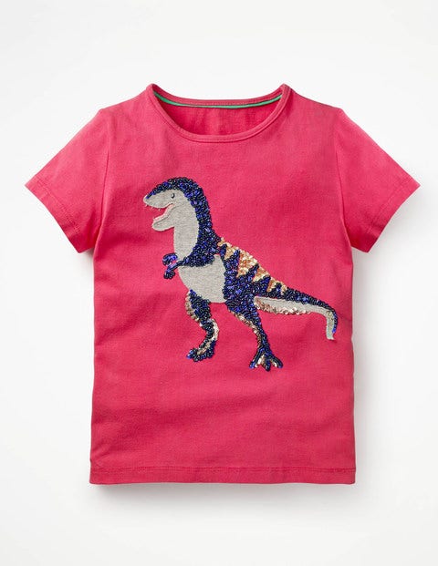 Sequin Appliqué T-Shirt - Strawberry Split Pink T-Rex Sequin Appliqué T-Shirt - Strawberry Split Pink T-Rex