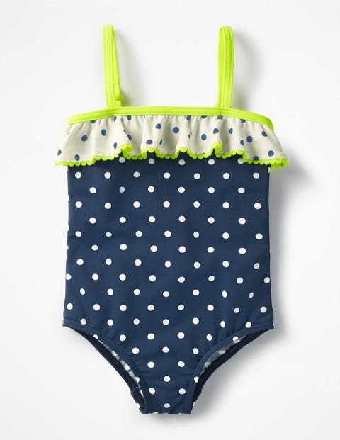 Frill Detail Swimsuit - Deep Sea Blue/Ivory Spot Frill Detail Swimsuit - Deep Sea Blue/Ivory Spot