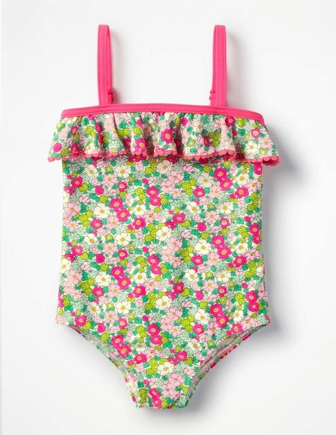 Frill Detail Swimsuit - Knockout Pink Vintage Floral Frill Detail Swimsuit - Knockout Pink Vintage Floral